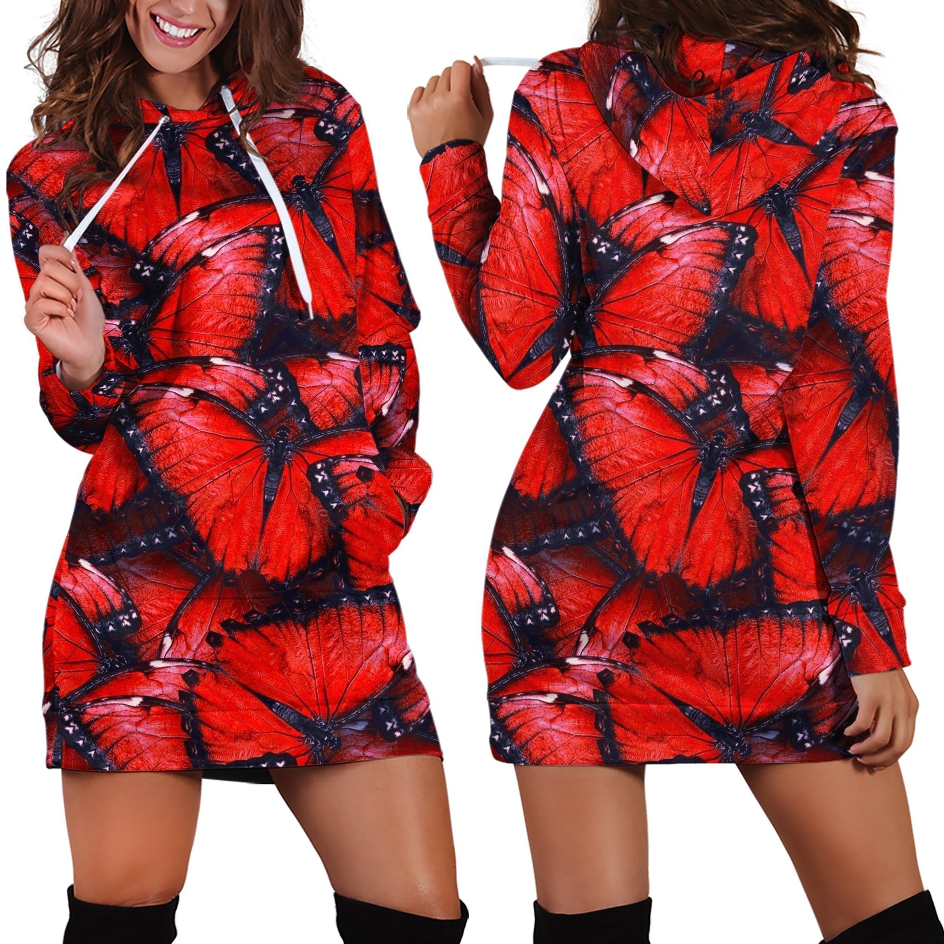 3D All Over Red Butterflies Hoodie Dress Leggings Blanket - Amaze Style™-Apparel