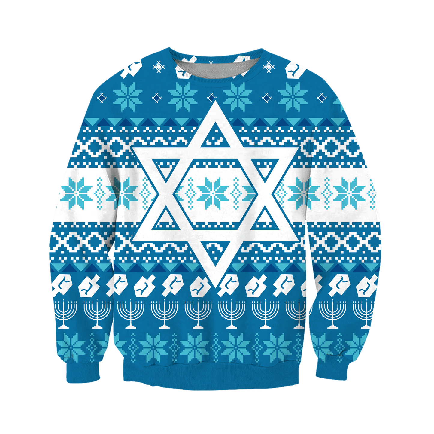 Blue Pattern Star Of David Hanukkah Hoodie MEI