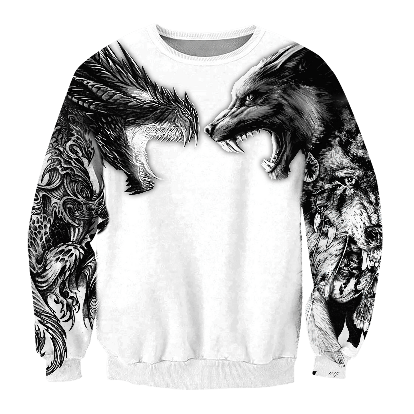Tattoo Dragon And Wolf 3D Hoodie Shirt For Men And Women