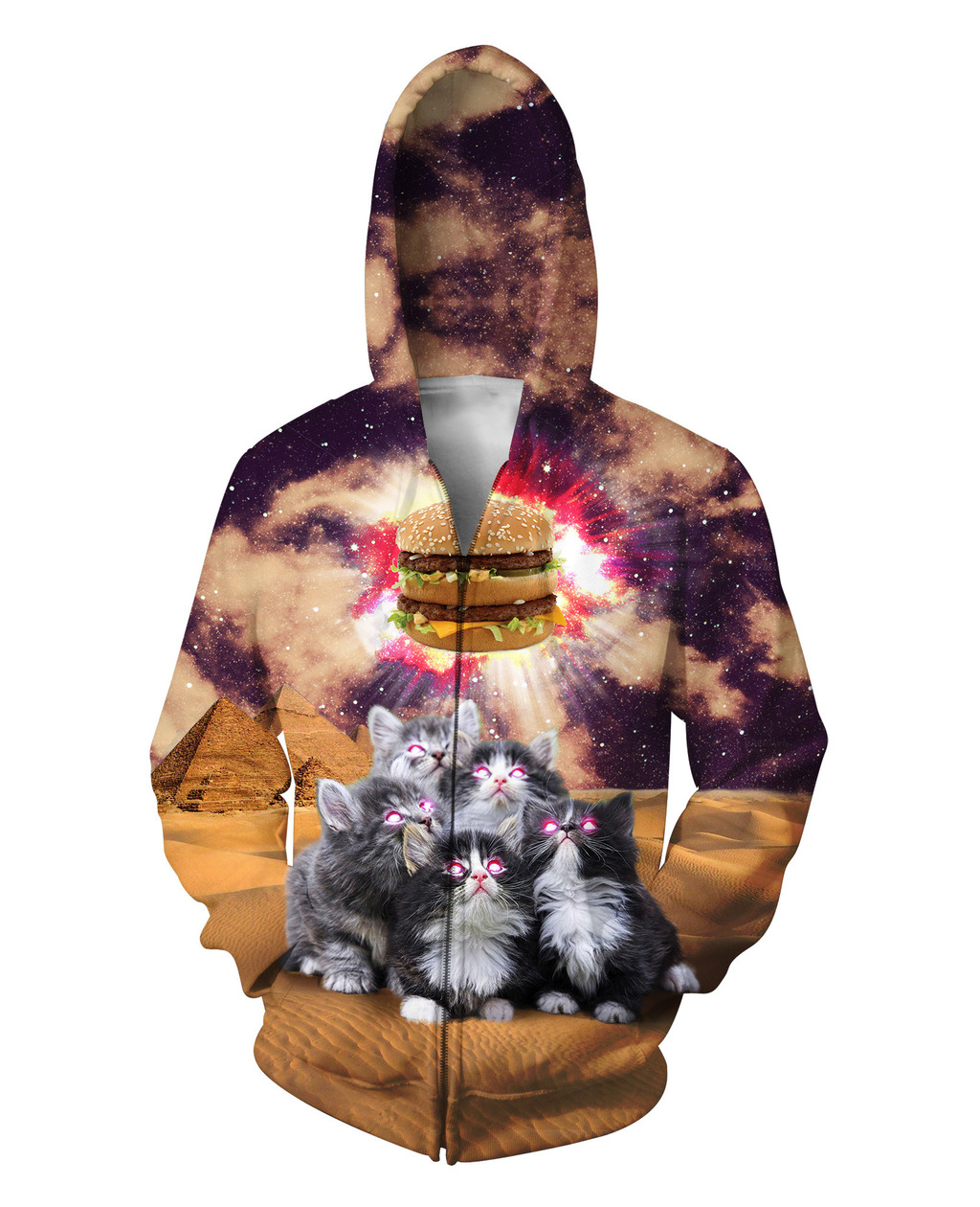 Worship the Burger Zip-Up Hoodie Cats PL04032005 - Amaze Style™-Apparel