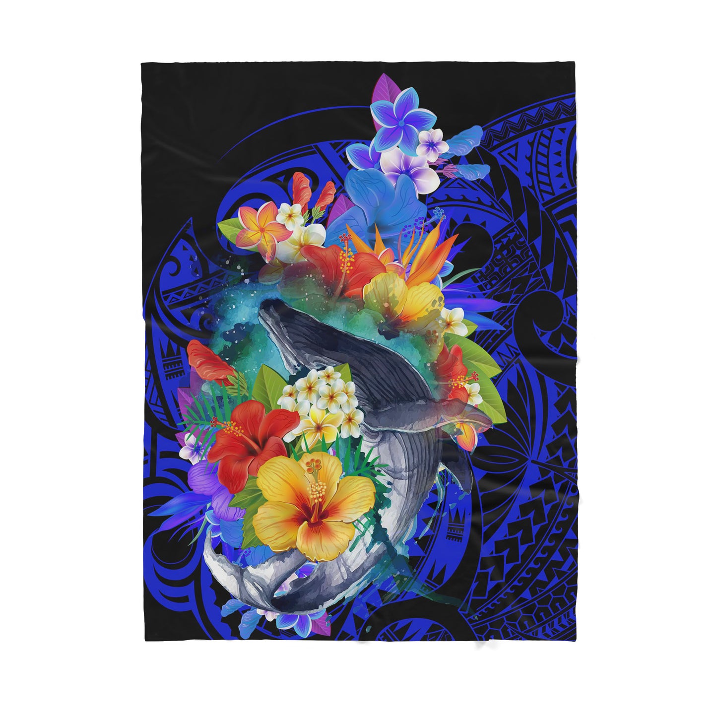 Amazing Kanaka Maoli Humpback Whale Flowers Sherpa Blanket ML