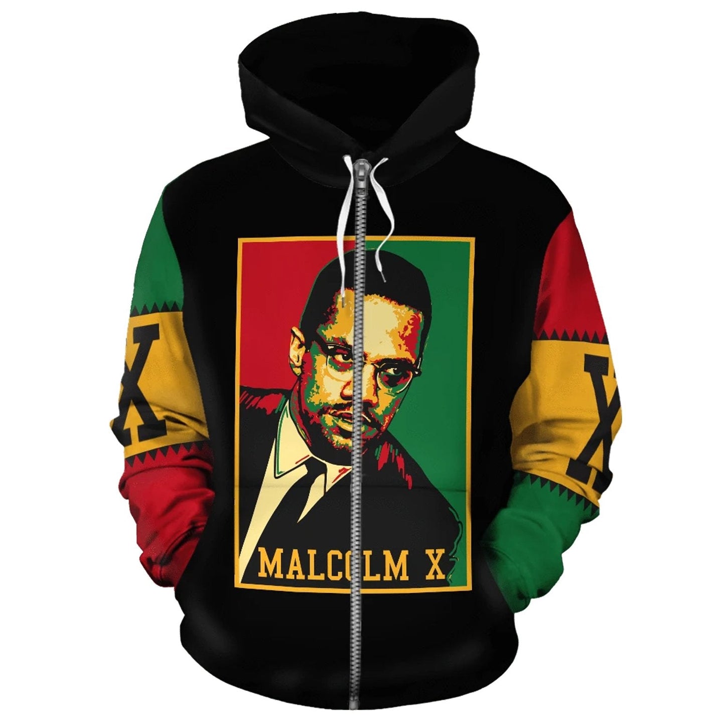 African Zip-Up Hoodie - Malcolm X Retro - Amaze Style™-ALL OVER PRINT ZIP HOODIES (A)