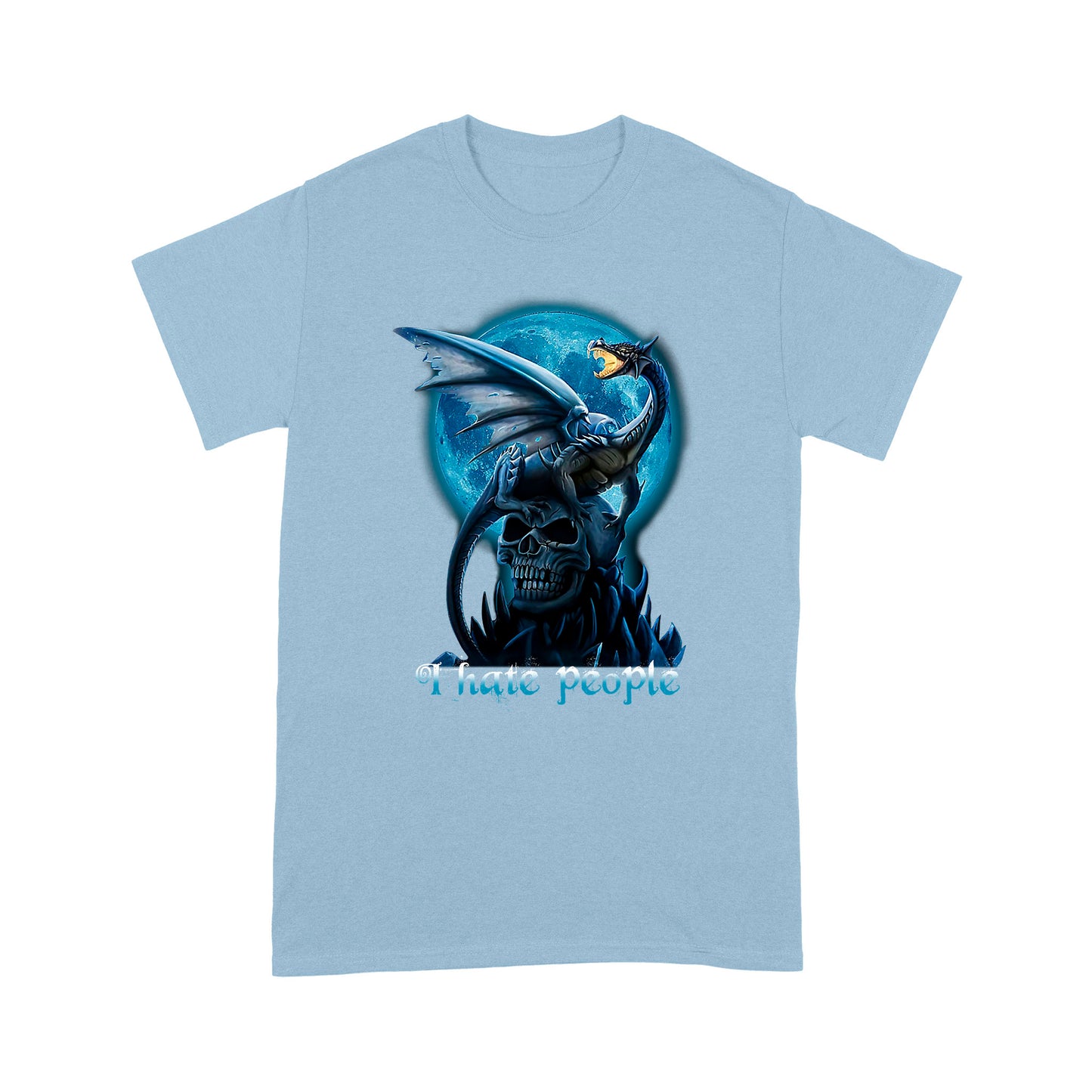 Blue Dragon Skull T-shirt I Hate People MEI