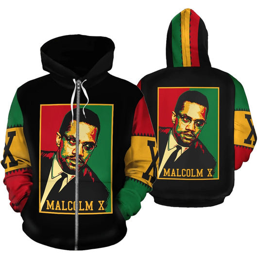 African Zip-Up Hoodie - Malcolm X Retro - Amaze Style™-ALL OVER PRINT ZIP HOODIES (A)