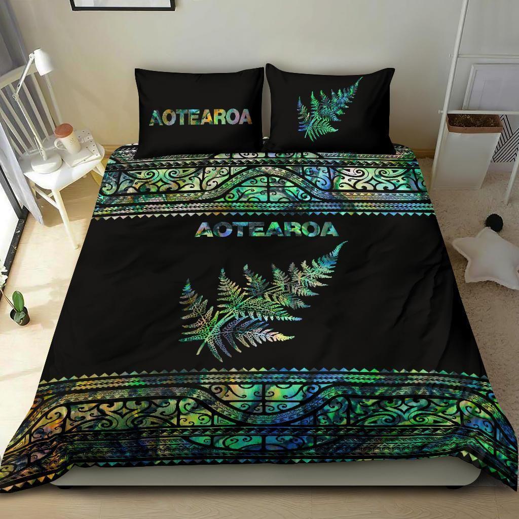 Aoteatoa New Zealand Maori  Silver Fern - Paua Shell 3D All Over Printed Bedding Set