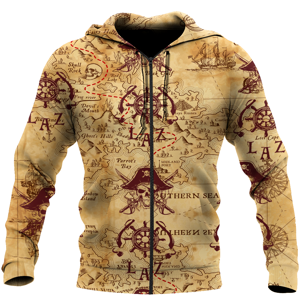 Caribbean Map Over Printed Hoodie