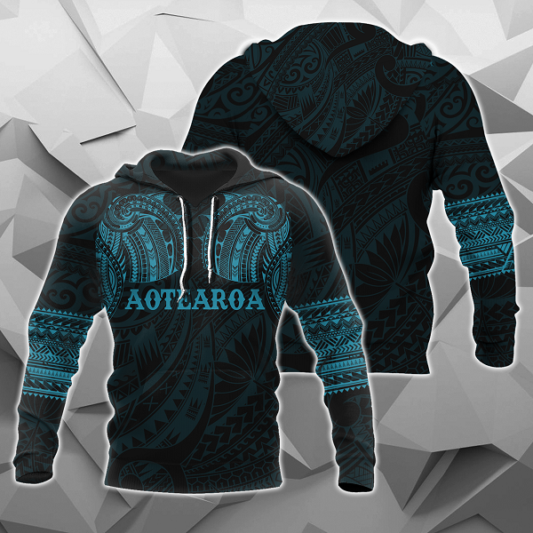 Aotearoa Maori Tattoo All Over Hoodie Blue NVD - Amaze Style™-Apparel