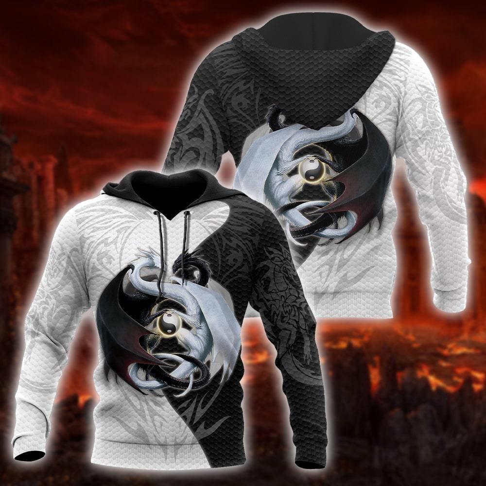 Black And White Dragon 3D Hoodie Shirt For Men And Women