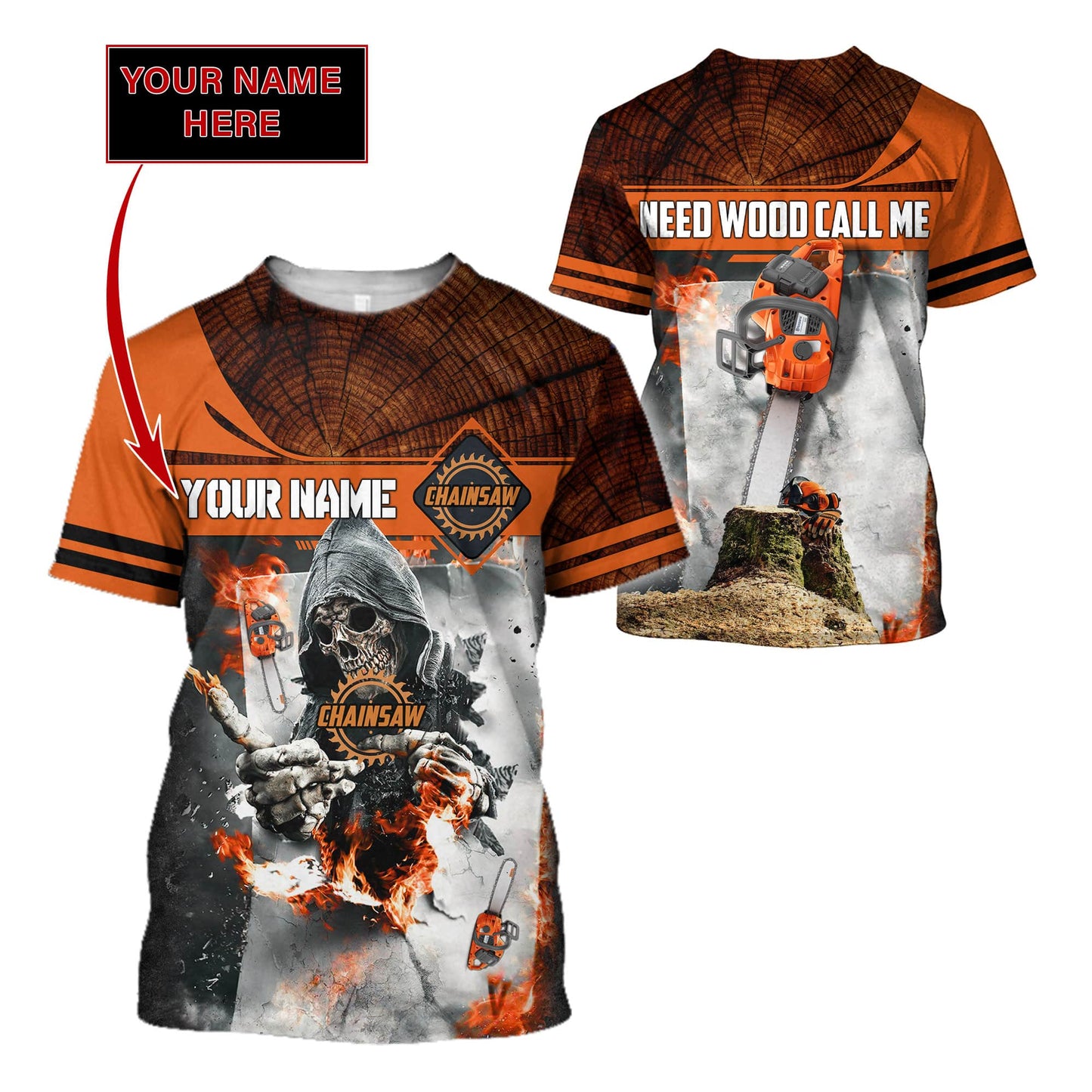 3D Chainsaw Skull Custom Name Unisex Shirts