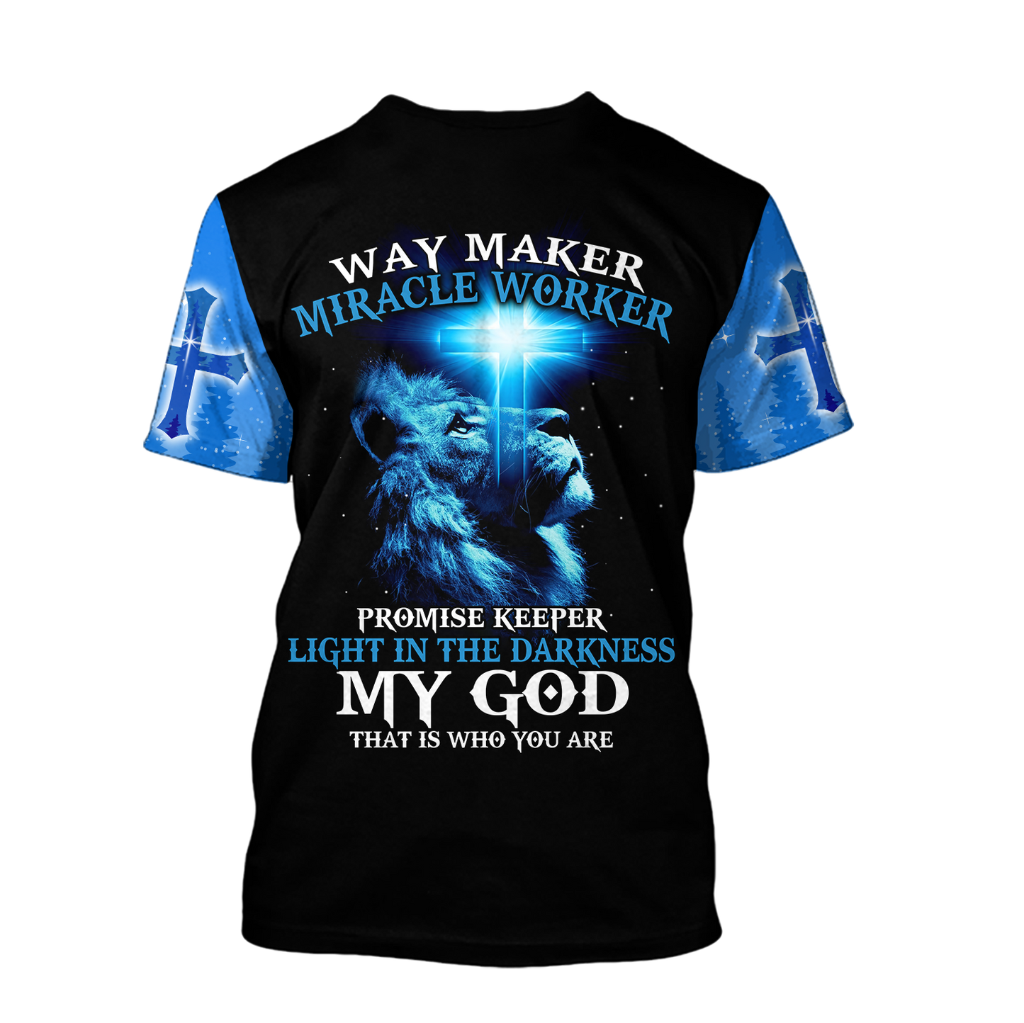 Way Maker Miracle Worker Promise Keeper Light In The Darkness Blue Lion All Over Printed Shirt - Amaze Style™-Apparel