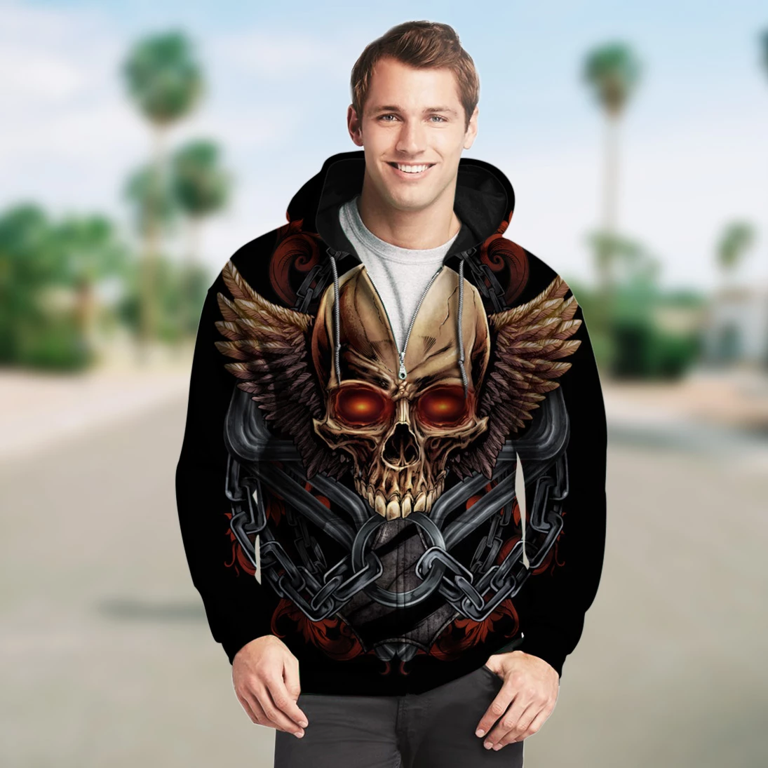 3D ZIP HOODIE_WINGED SKULL PL300 - Amaze Style™-Apparel