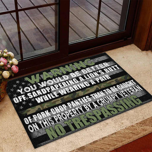 Warning - Grumpy Veteran Door Mat