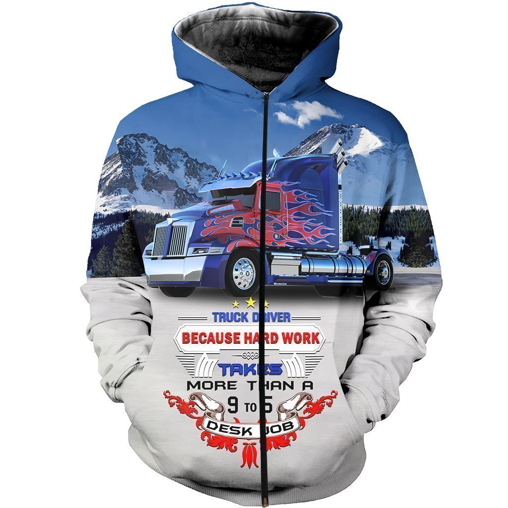 3D All Over Printed Truck Driver 9 to 5 Driver Shirts and Shorts-Apparel-6teenth World-ZIPPED HOODIE-S-Vibe Cosy™