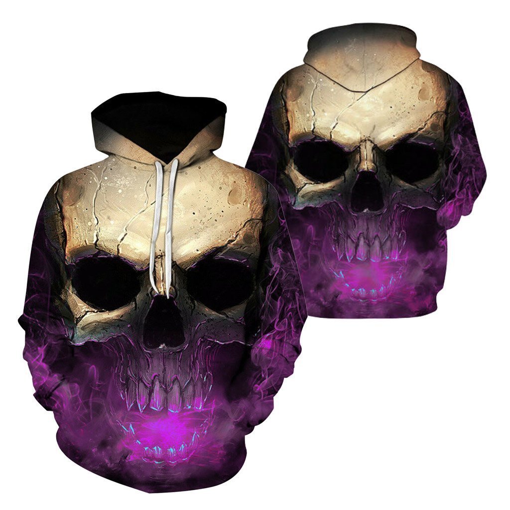 3D Effect Skull Print Pullover Hoodie Purple HC0602 - Amaze Style™-Apparel