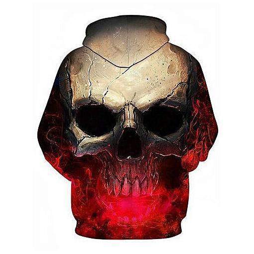3D Effect Skull Print Pullover Hoodie Red HC0605 - Amaze Style™-Apparel