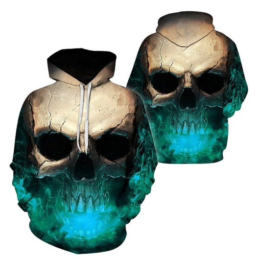 3D Effect Skull Print Pullover Hoodie Green HC0604 - Amaze Style™-Apparel