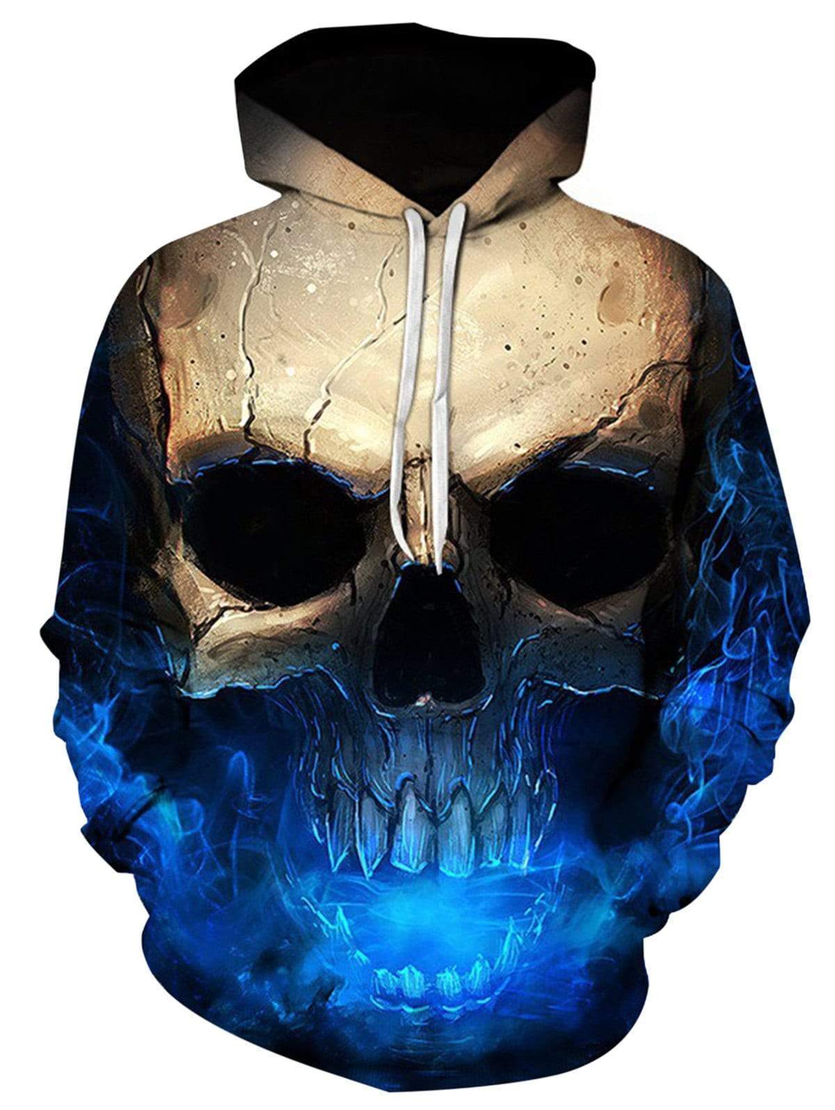 3D Effect Skull Print Pullover Hoodie Blue HC0603 - Amaze Style™-Apparel