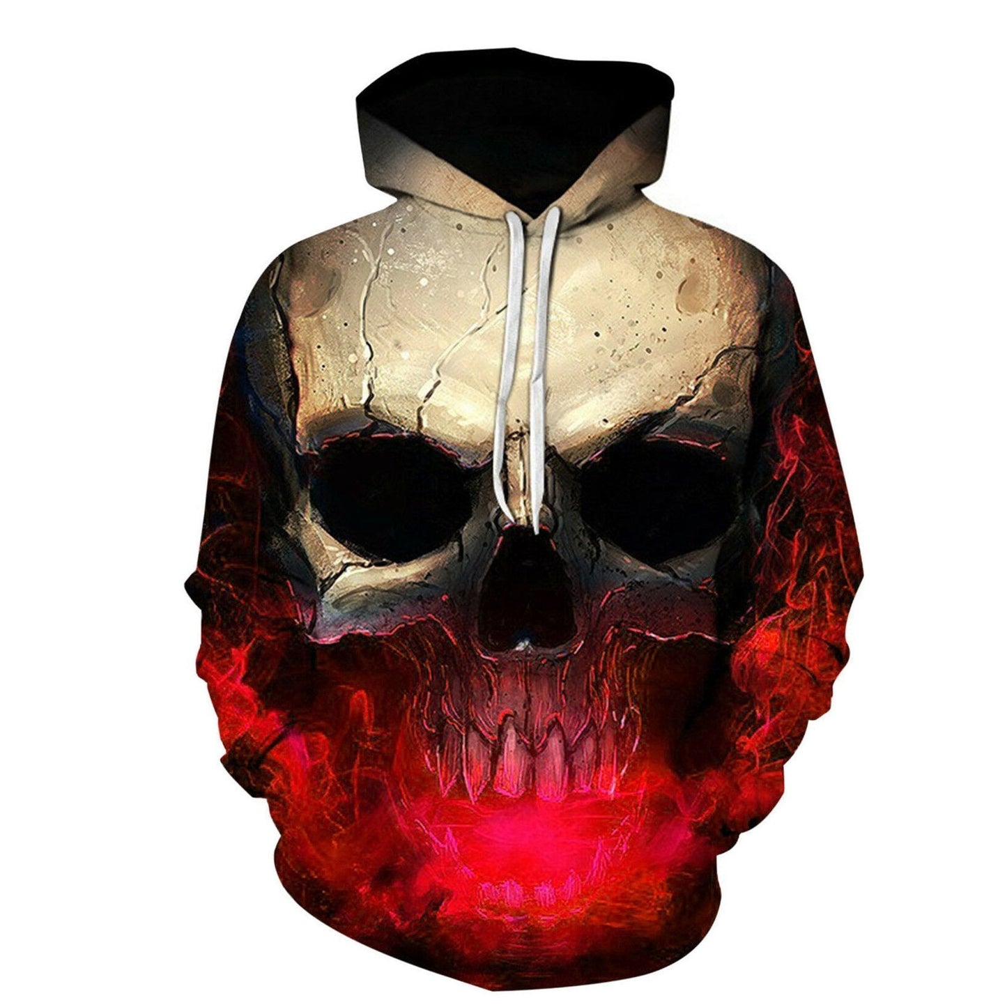 3D Effect Skull Print Pullover Hoodie Red HC0605 - Amaze Style™-Apparel