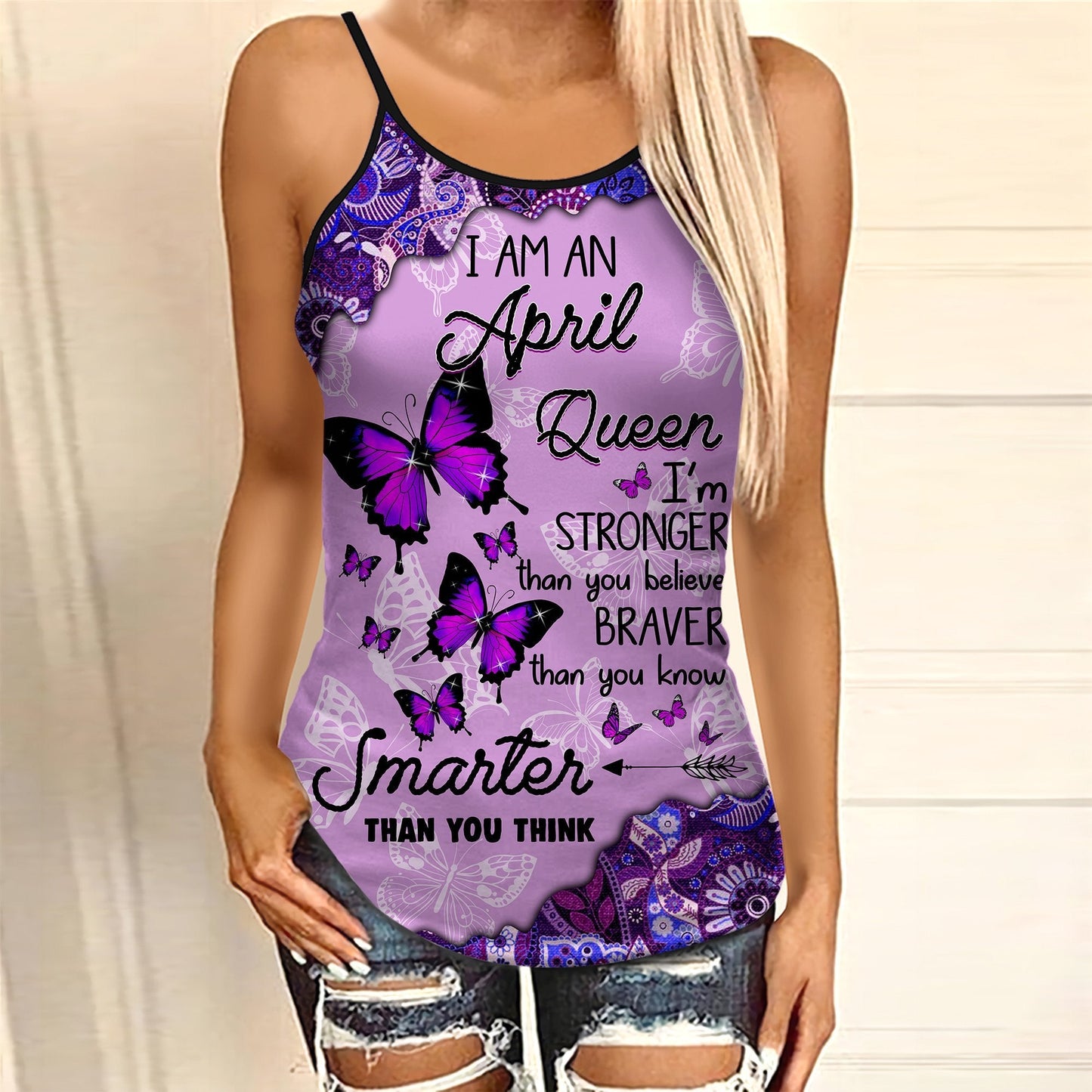 April girl Butterflies Combo Legging Camisole Tank