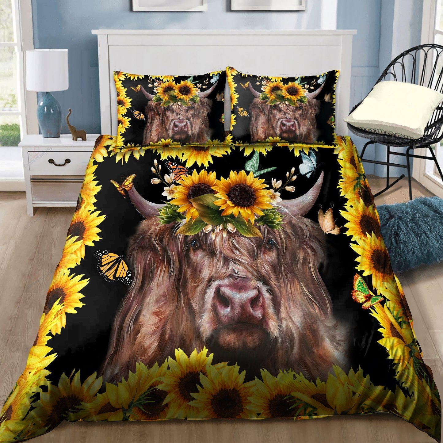 Beautiful Highland Cow And Sunflowers Bedding Set HHT21092003-MEI