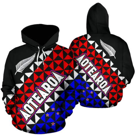 Aotearoa - New Zealand Hoodie Silver Fern & Flag Color PL - Amaze Style™-Apparel