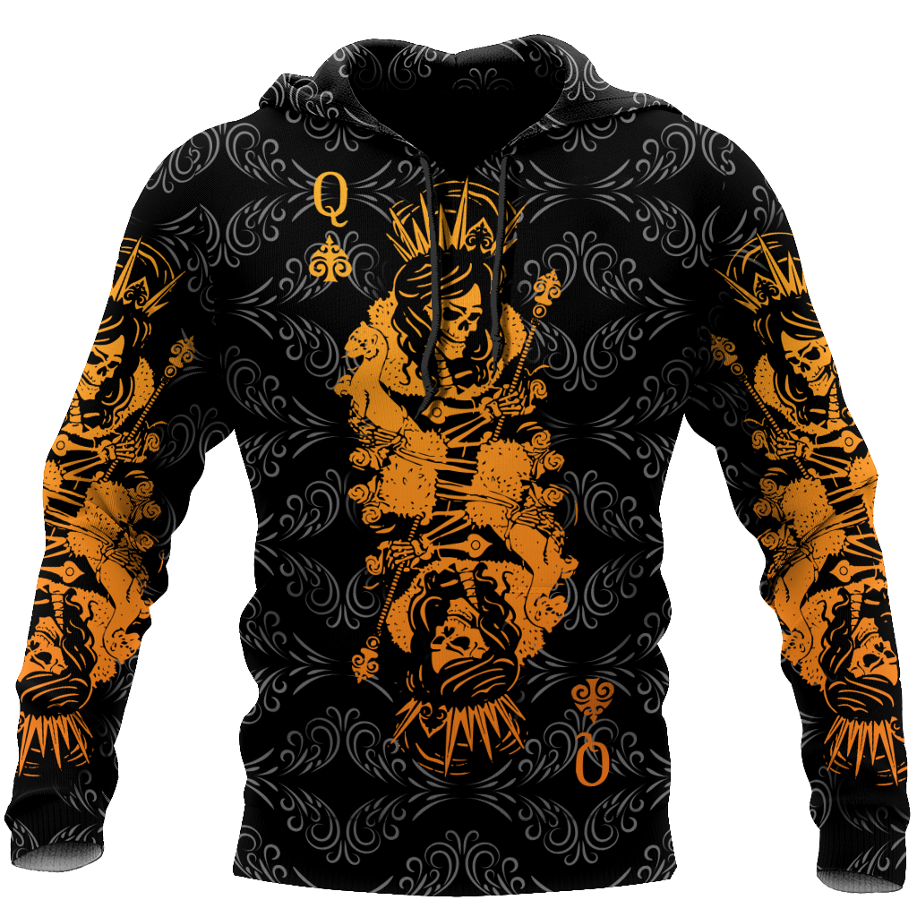 3D Queen Spade Skull Poker Over Printed Hoodie