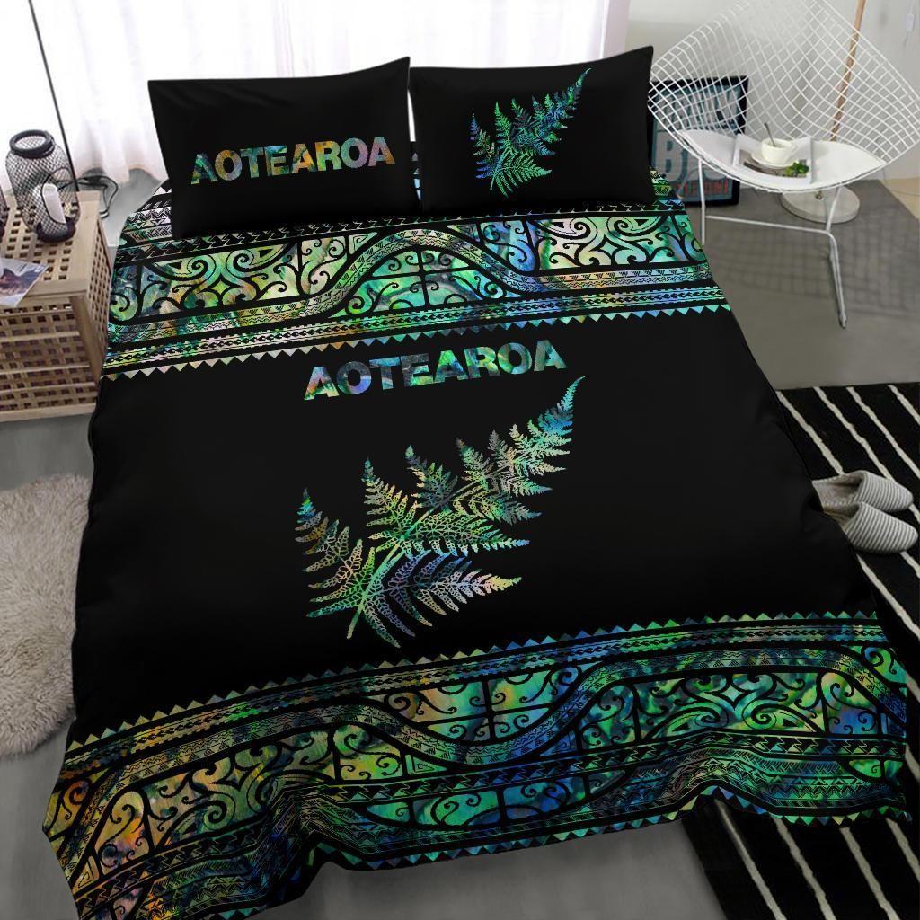 Aoteatoa New Zealand Maori  Silver Fern - Paua Shell 3D All Over Printed Bedding Set