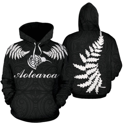 Aotearoa-New Zealand Hoodie Silver Fern Kiwi Patterns Maori PL - Amaze Style™-Apparel