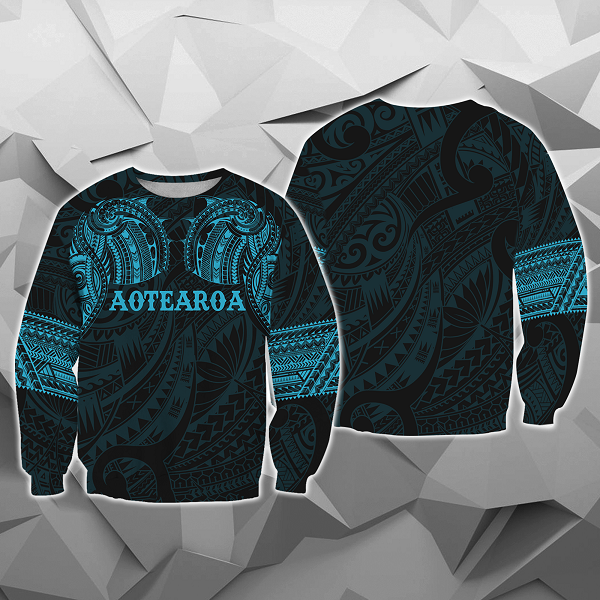 Aotearoa Maori Tattoo All Over Hoodie Blue NVD - Amaze Style™-Apparel