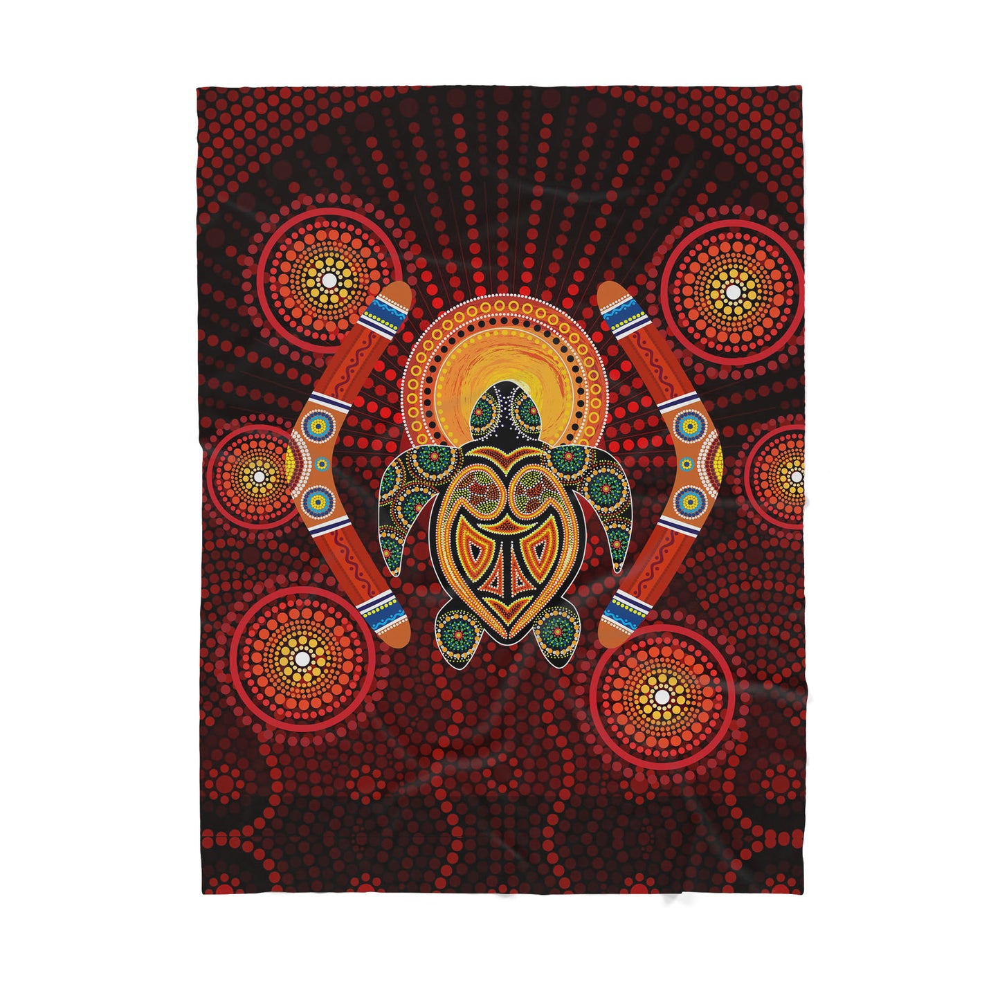 Aboriginal Australian Pattern Boomerangs Turtle Sherpa Blanket HC