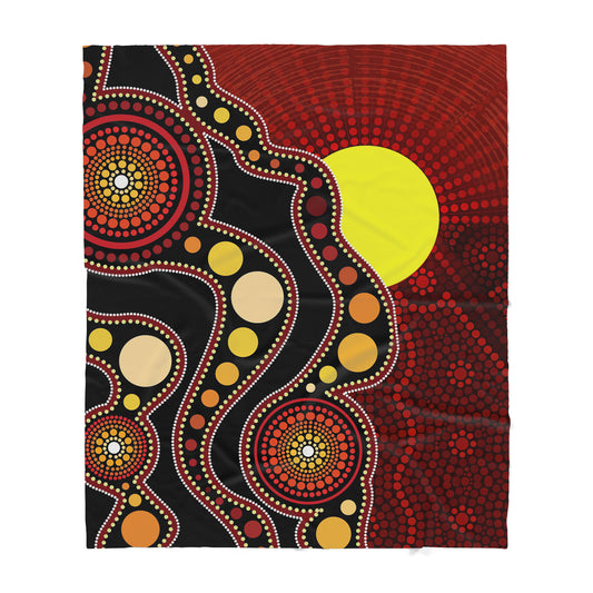 Australian Pattern Aboriginal Indigenous Flag Circle Dot Sun Sherpa Blanket HC