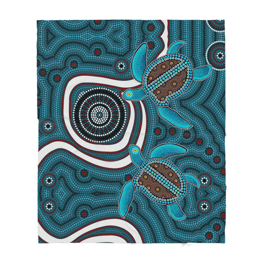 Australian Aboriginal Pattern Blue Turtles Sherpa Blanket HC