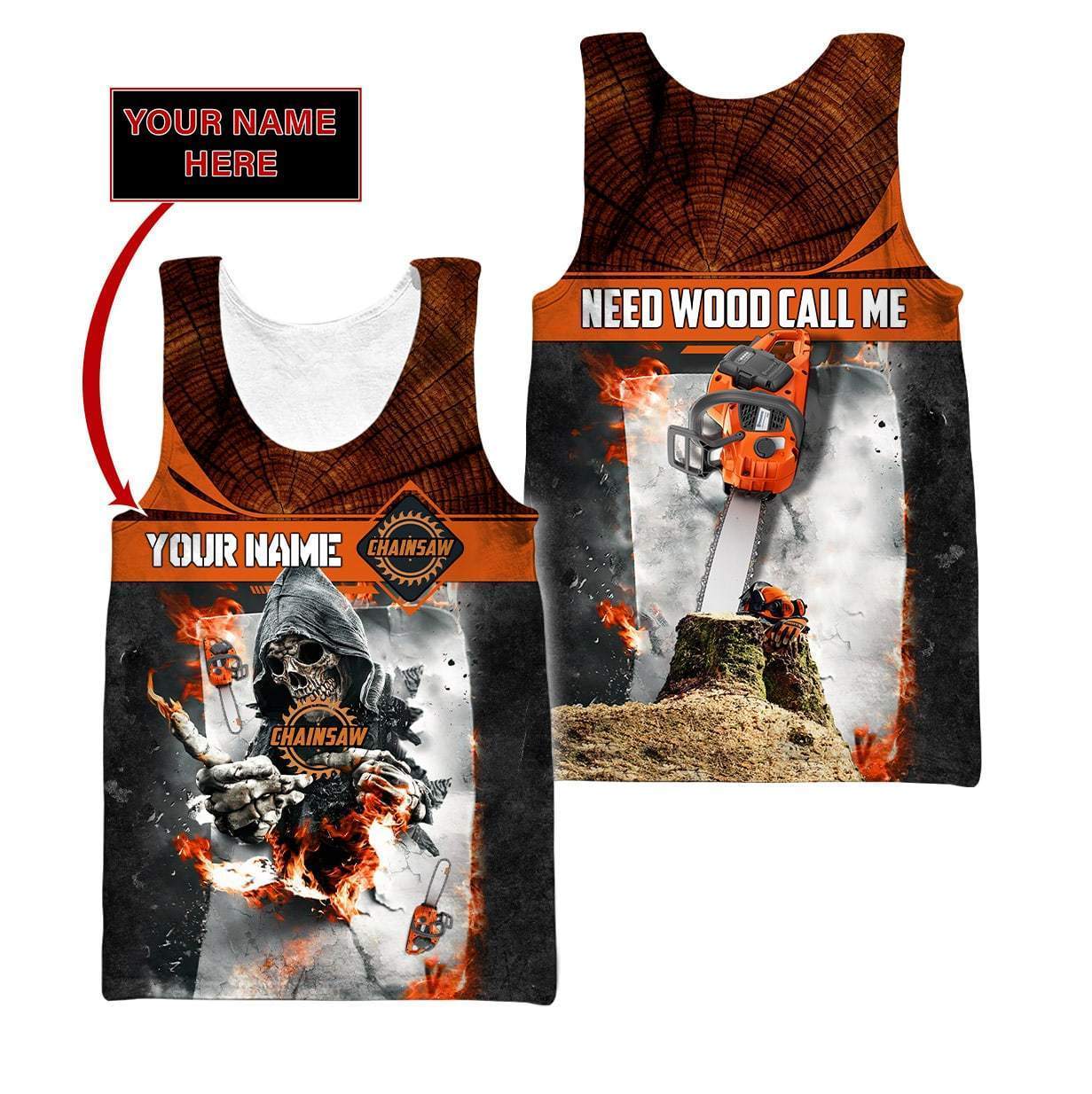 3D Chainsaw Skull Custom Name Unisex Shirts