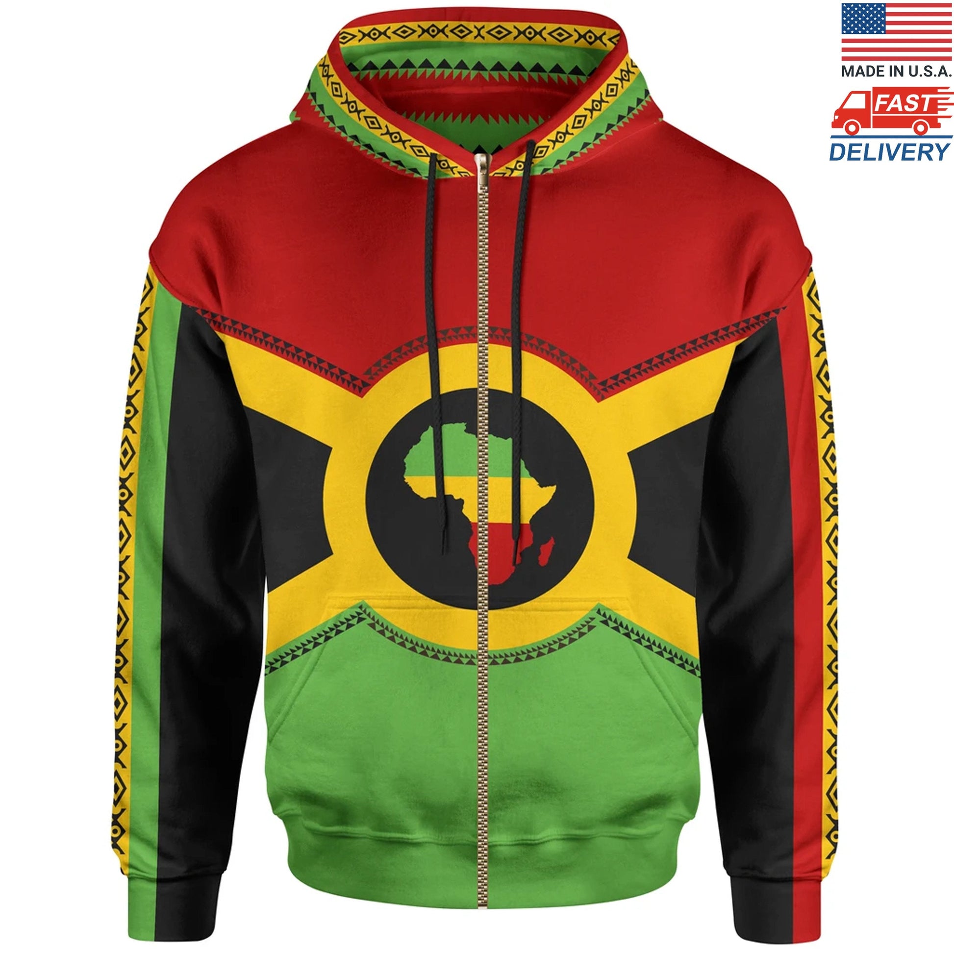 African Zip-Up Hoodie - African Reggae Map Hoodie - Made in USA BN39 - Amaze Style™-ALL OVER PRINT ZIP HOODIES (A)