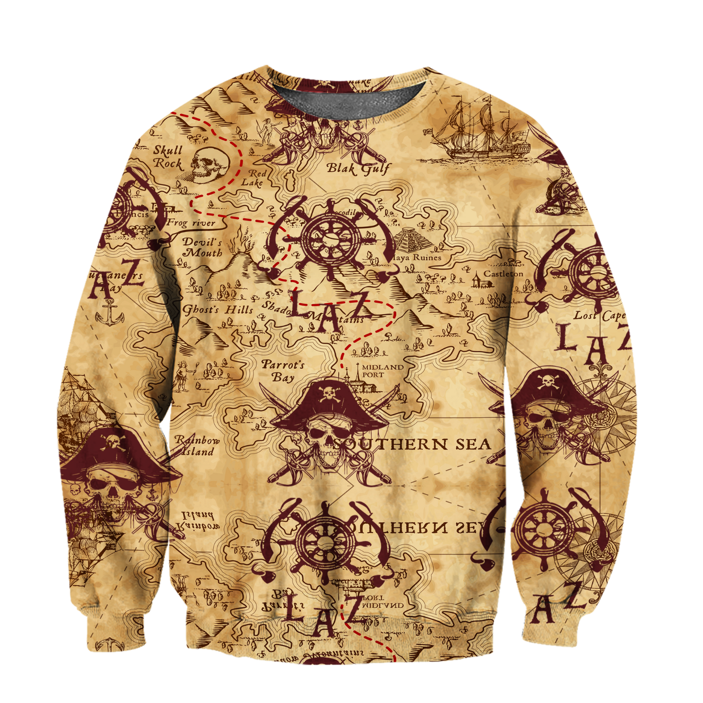 Caribbean Map Over Printed Hoodie
