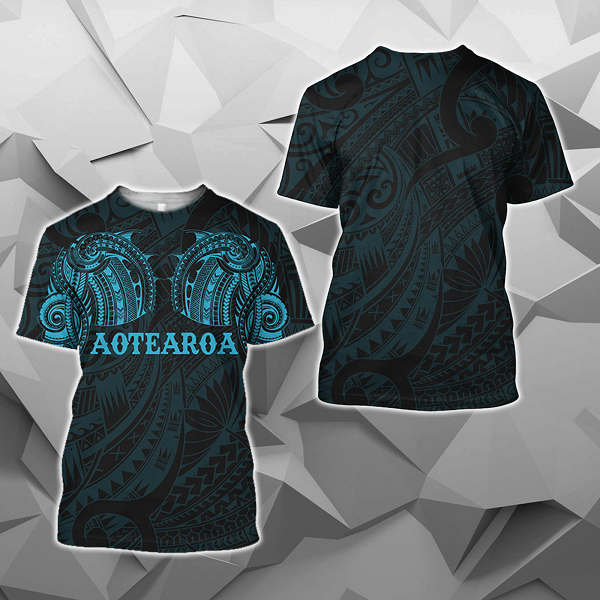 Aotearoa Maori Tattoo All Over Hoodie Blue NVD - Amaze Style™-Apparel