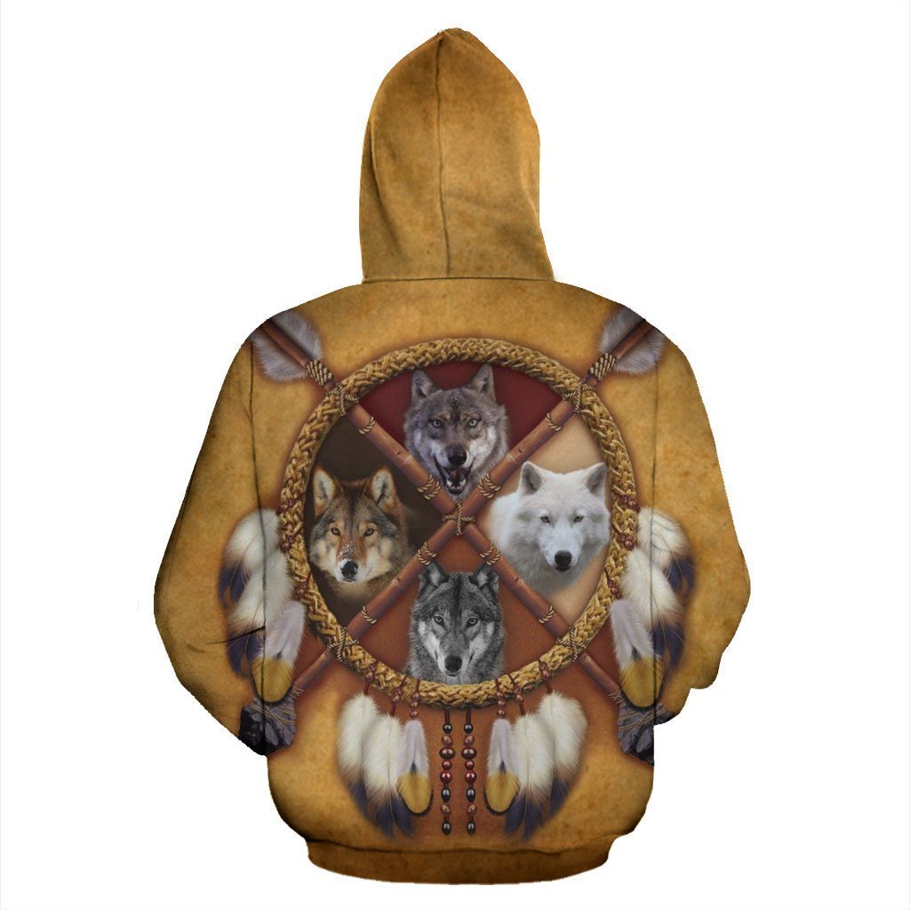 4 WOLVES DREAM CATCHER NATIVE OVER PRINT HOODIE HC1901 - Amaze Style™-Apparel