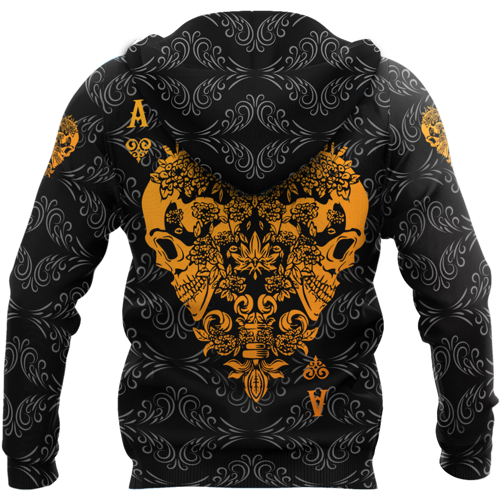 3D Ace Heart Skull Poker Over Printed Hoodie