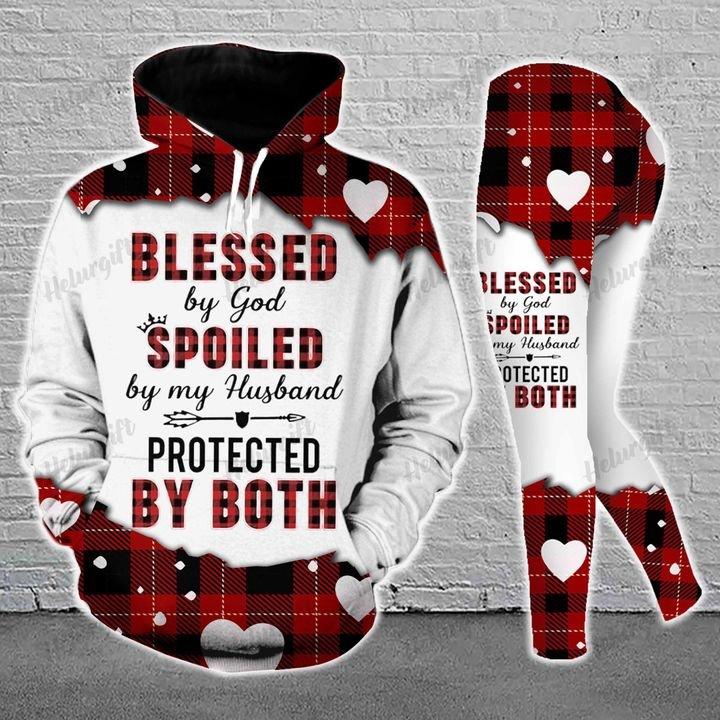 Blessed By God Spoiled By My Husband Red Buffalo Hoodie Set Hoodie and Legging 14062105.CTA