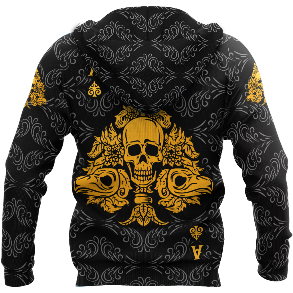 3D Ace Spade Skull Poker Over Printed Hoodie