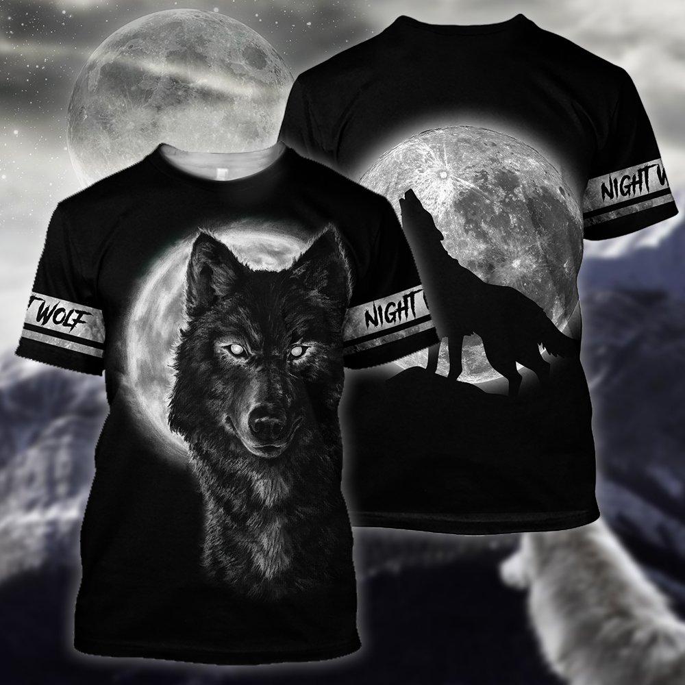 Wolf in Moon 3D All Over Printed Shirt for Men and Women