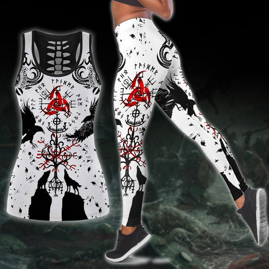 Vkings Tattoo Leggings and Hollow Out Tank Top - Amaze Style™-Apparel