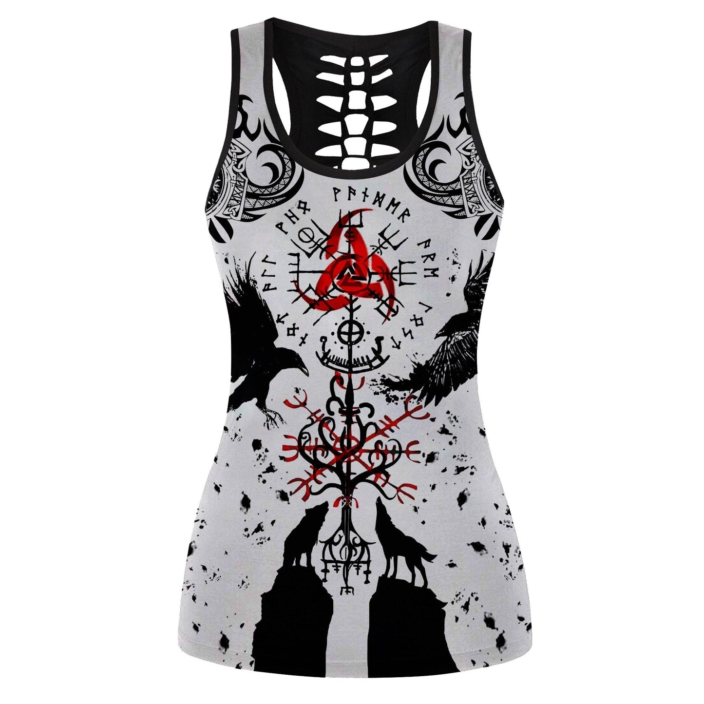Vkings Tattoo Leggings and Hollow Out Tank Top - Amaze Style™-Apparel