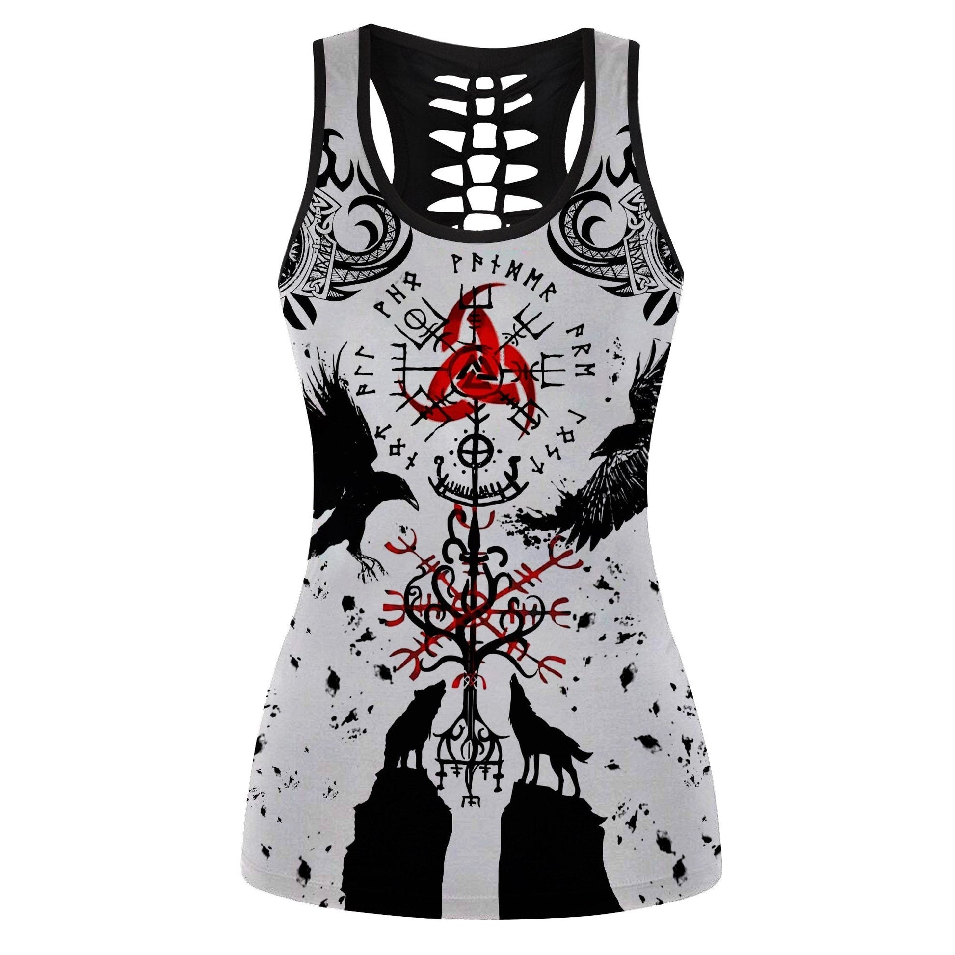 Vkings Tattoo Leggings and Hollow Out Tank Top - Amaze Style™-Apparel