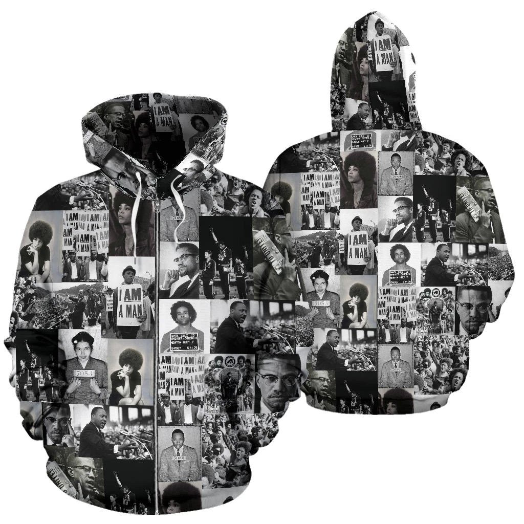 African Zip-Up Hoodie - Civil Rights Leaders Black Power Images - Amaze Style™-ALL OVER PRINT ZIP HOODIES