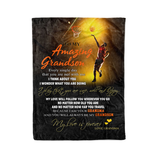 Basketball To My Amazing Grandson Fleece Blanket HG