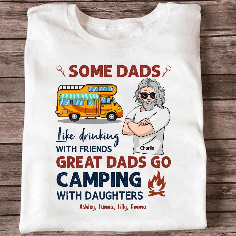 Dad And Daughters Go Camping Personalized T-shirt