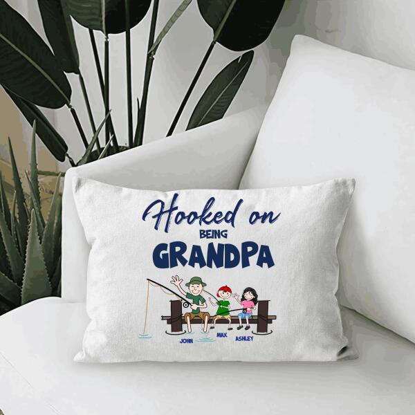 Hooked On Being Grandpa Personalized Throw Canvas Pillow
