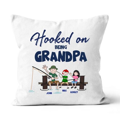 Hooked On Being Grandpa Personalized Throw Canvas Pillow
