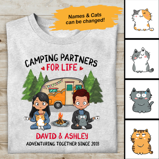 Camping Partner For Life Chibi Couple Personalized T-Shirt And Mug, Best Gift For Couples